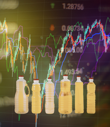 Veg and palm oils in front of a stock ticker 