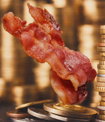 bacon with money behnd it 