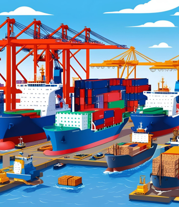 Graphic of container ships at port 