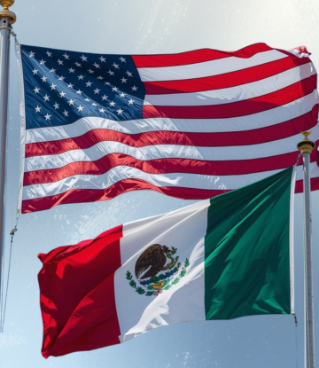Mexico and US Flags 