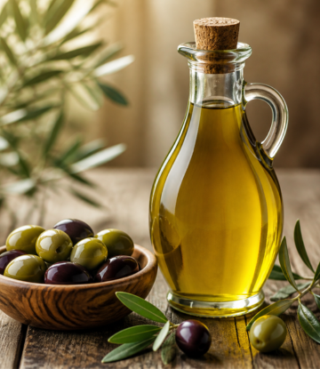 Olive Oil and fresh olives 